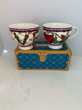 Brighton White Ceramic Mugs with Multicolored Jeweled Chain/ Love Motif